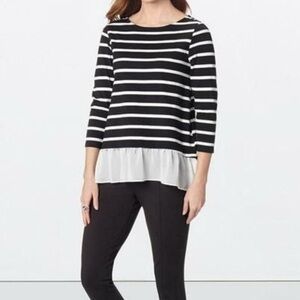 Signature Collection by Avon Striped Ruffle Hem Tunic Top Black/White X-large